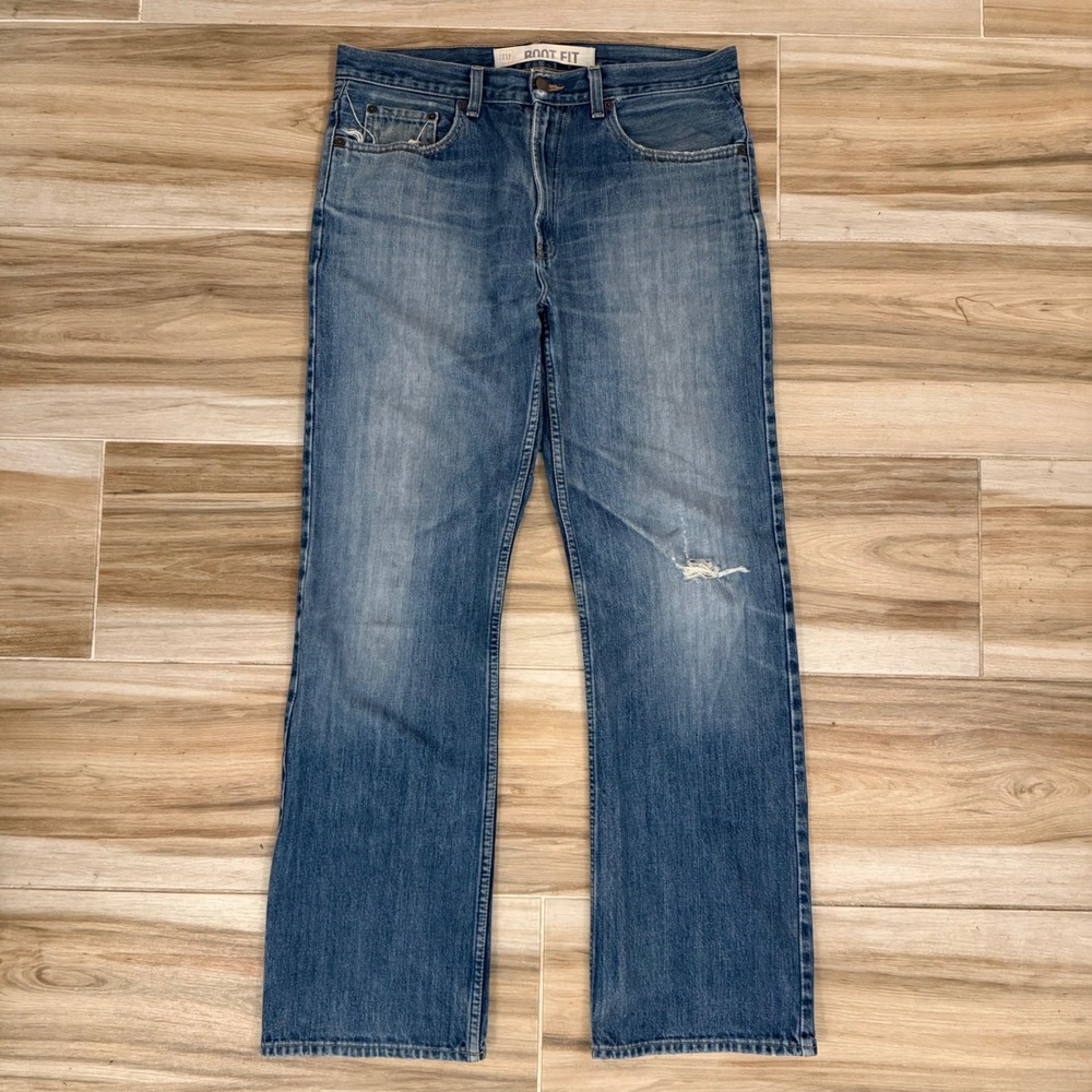 Vtg 2007 Gap Boot Fit Jeans Made in USA Distressed Blue Denim Men 33x32